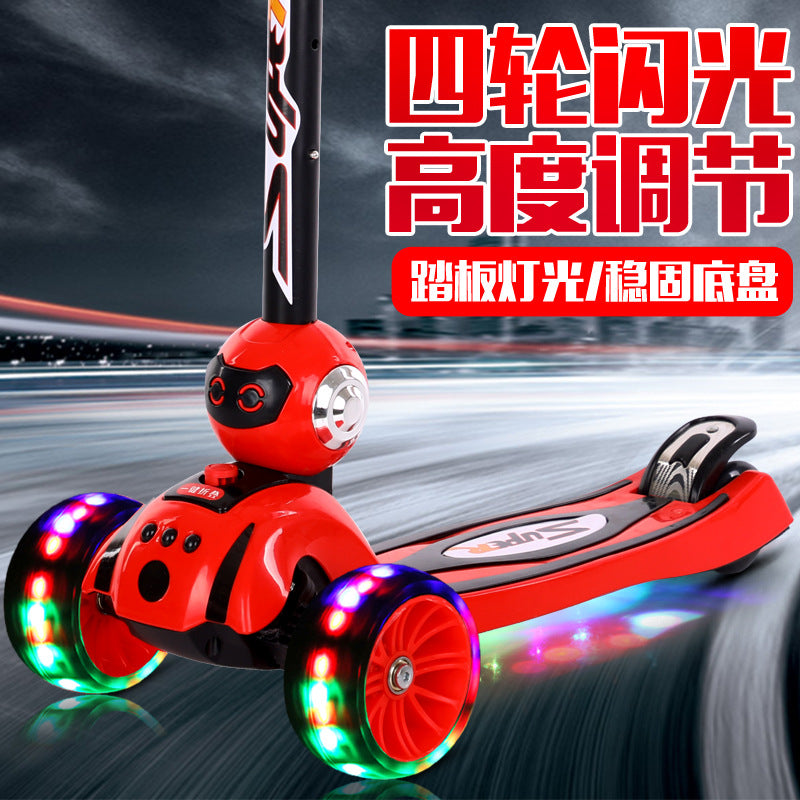 Children's four-wheel flash scooter, adjustable height children's toy scooter for 2-6 years old, supplied by the manufacturer