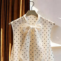 new european and american sleeveless chiffon polka dot blouse - women's vest style, chic tie-up bow shirt