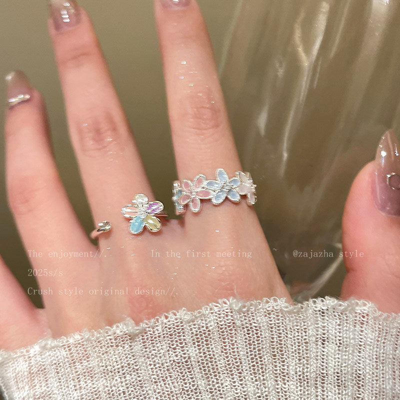 Dopamine flower ring - unique design, high-end feel, adjustable open ring, perfect for students, decorative accessory