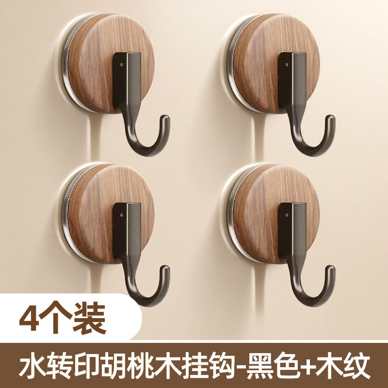 Walnut wood grain suction cup hooks - no drilling, heavy duty, over-the-door organizer for backpacks, hats, bathroom storage