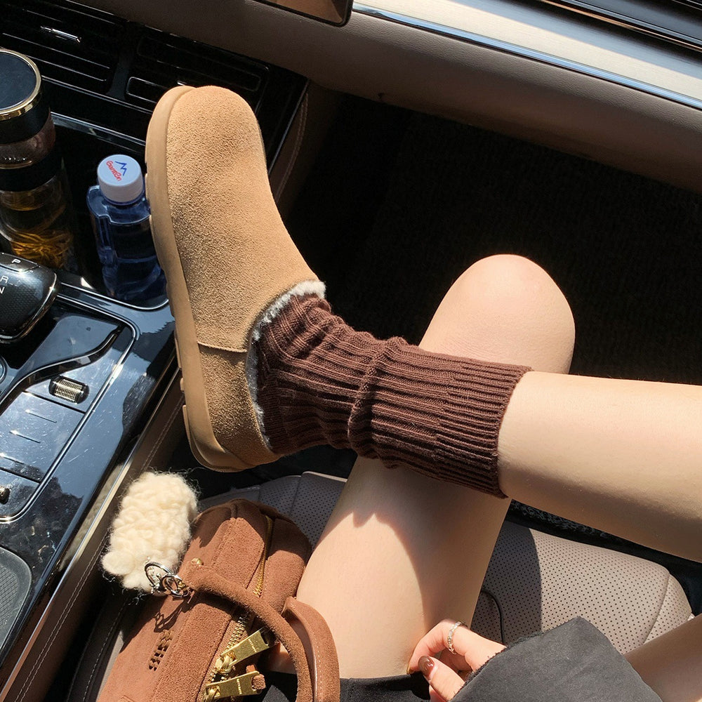 Small potatoes snow boots women's fall and winterfleece-lined furry shoes heattech slip-on half-slippers cotton shoes outwear mule birkenstock shoes