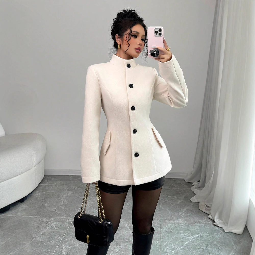 fall/winter european and american cross-border  foreign trade women's button-down slim-fit wool coat - parisian chic