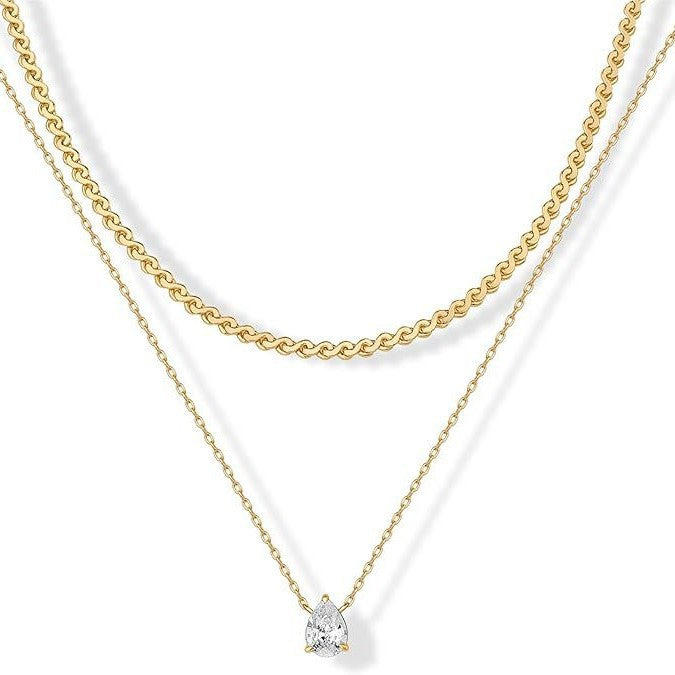 Amazon cross-border new fashion accessible luxury twisted necklace multi-layered versatile brass clavicle chain stylish