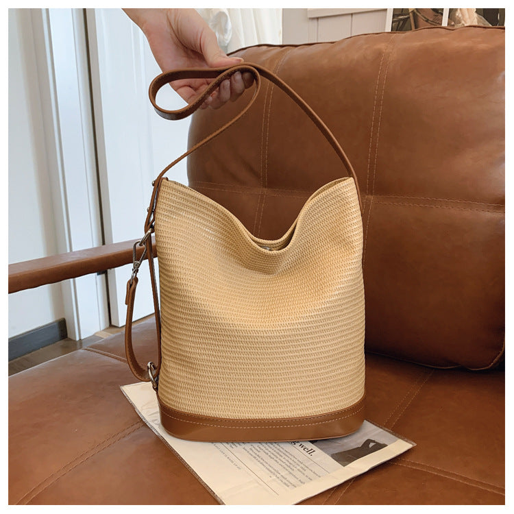 Cross-border 2025 spring and summer new woven women's bags shoulder bags backpacks portable bento bags lunch box bags small handbags
