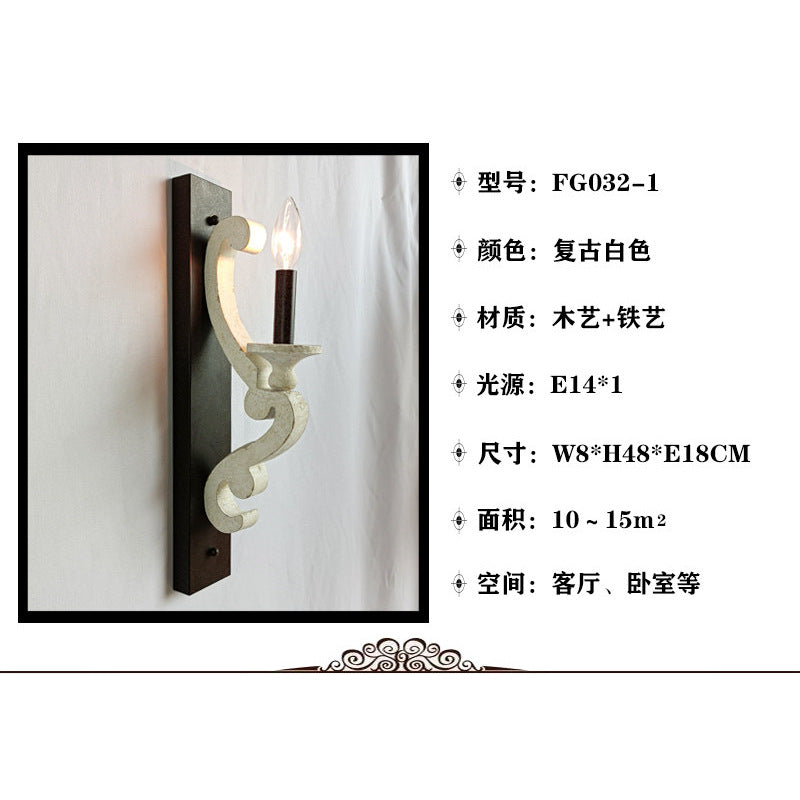 American retro wall lamp - cordless charging, solid wood, french style for living room, bedroom, bedside, hallway, stairway, candle wall sconce