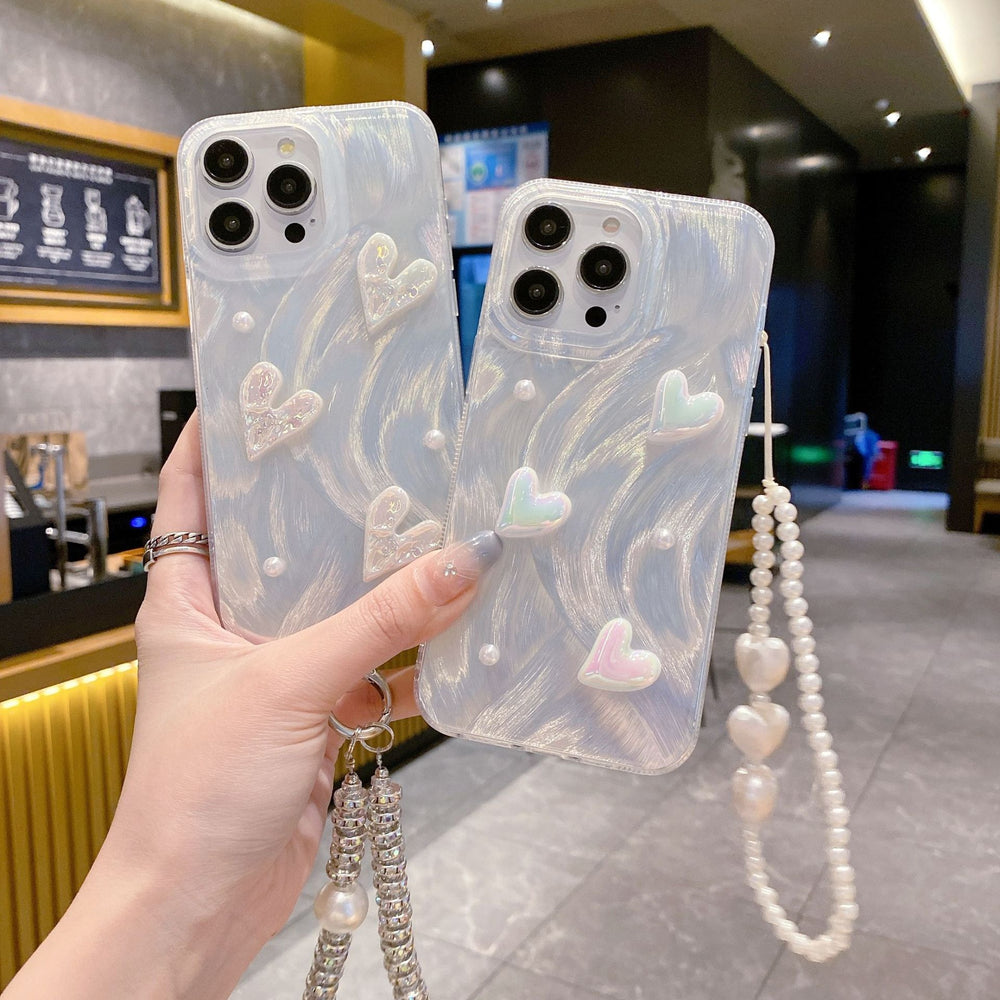Feather yarn silver is suitable for apple 16pro stereo heart mobile phone case iphone14/13 laser creative hard protective case