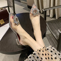 2023 spring/summer new pointed-toe thong sandals with sunflower detail, clear crystal, chunky heel, and wine glass heel for women