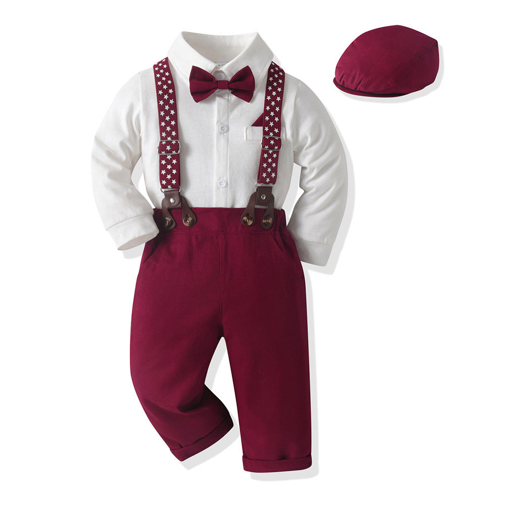 Autumn new arrivals: boys' cotton outfit set - includes hat, perfect for baby's first birthday, and christmas!