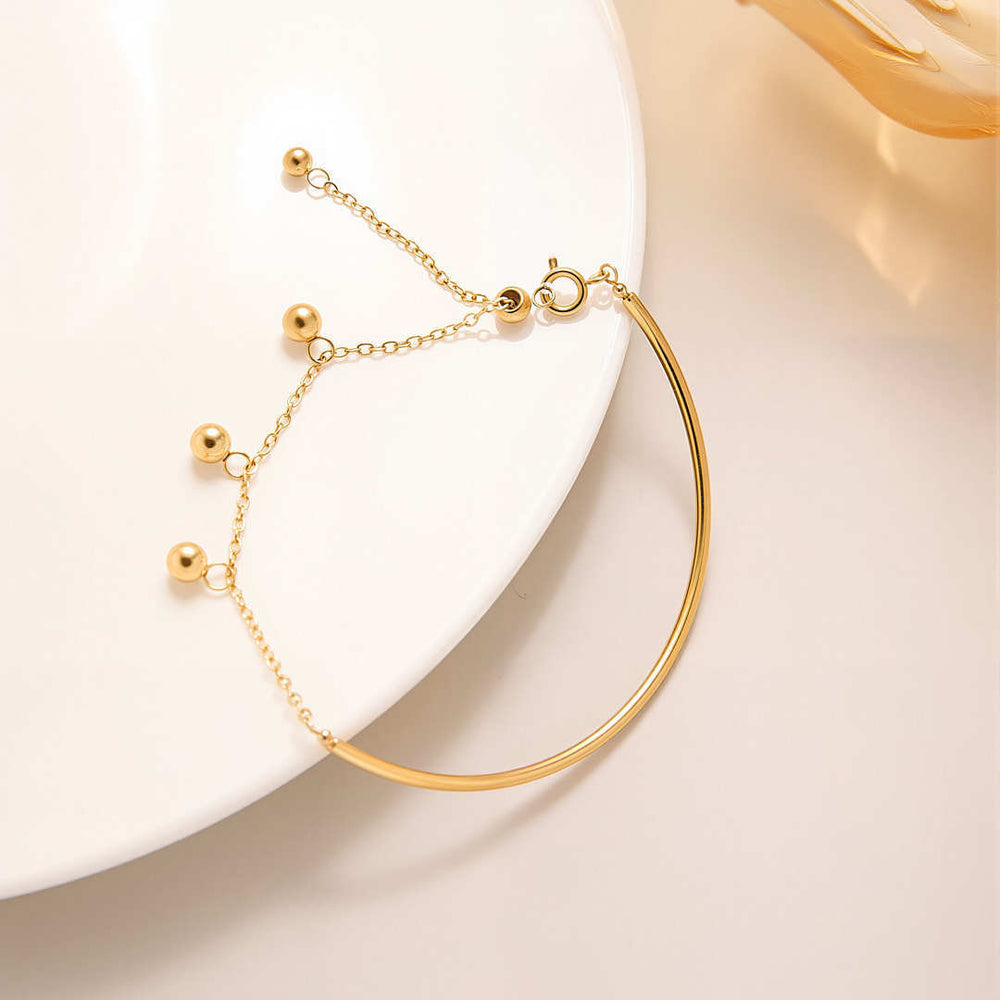European and american ins simple half-stitched jewelry buckle round wire steel ball tassel bracelet bracelet titanium steel plated 18k gold hand jewelry