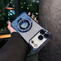 Suitable for iphone 17 mobile phone case electroplated four corners anti-fall glitter powder magnetic holder apple 16 lens film protective cover