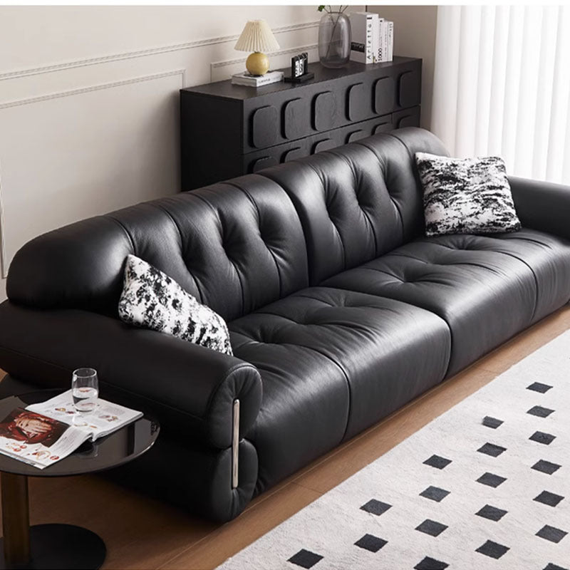 Frenchretro genuine leather sofa medieval living room straight row high-foot brown sugar cloud sofa scandinaviancasual buckle sofa