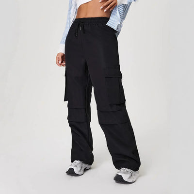 Ready stock - 9258  cross-border e-commerce women's fashion european and american ins style 3d pocket elastic waist cargo casual pants