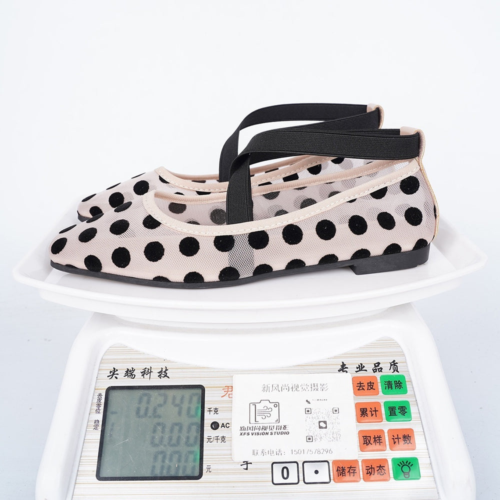 Exportfashion round toe shallow mesh polka dot one-piece buckle plus size 35-43 plaidflatsflats women's shoes