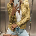 spring new arrival: european and american style fashion stand collar color block sequin jacket - short, casual, and versatile outerwear