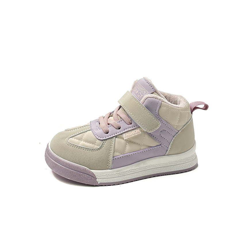 Personalized fashion sports cotton shoes Winter velvet warm running shoes Velcro girls versatile casual shoes