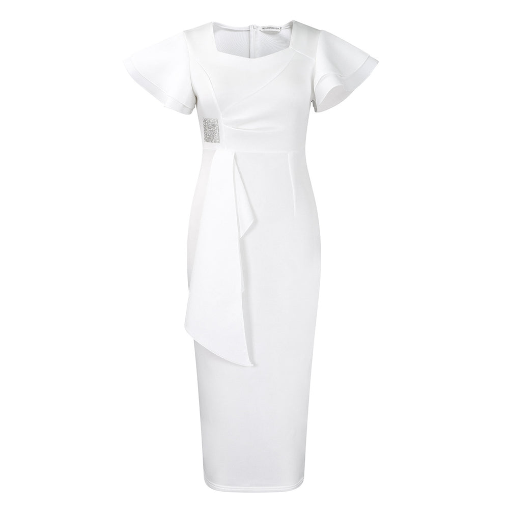 D3310 new arrival: cross-border  fashionable & elegant ruffle solid color bodycon african dress