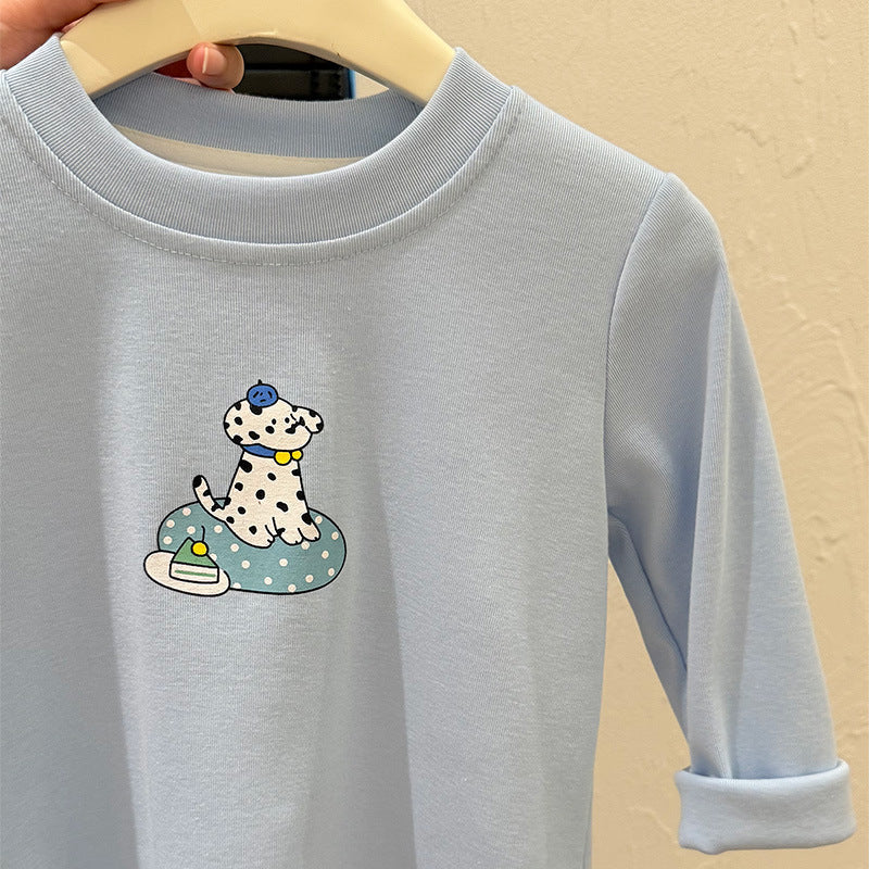 Spring new children's cartoon puppy base layer t-shirt top, trendy casual kids' sweatshirt tee for boys and girls