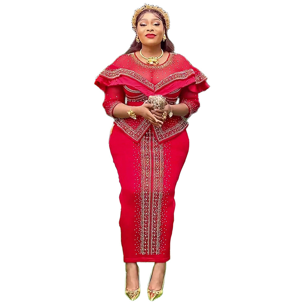 foreign trade women's clothing wholesale southeast asia sexy hot girl heavy industry hot diamond beaded dress africa