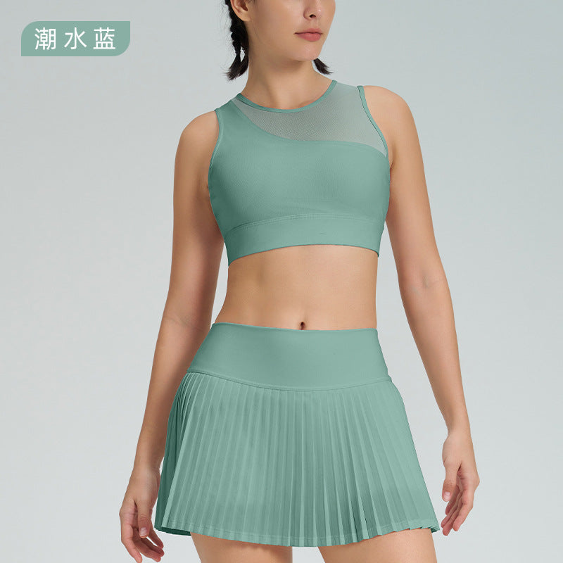 new arrival sports short skirt suitfashion tape tennis pleated skirt women's fake two-piece quick-drying high waist yoga short skirt