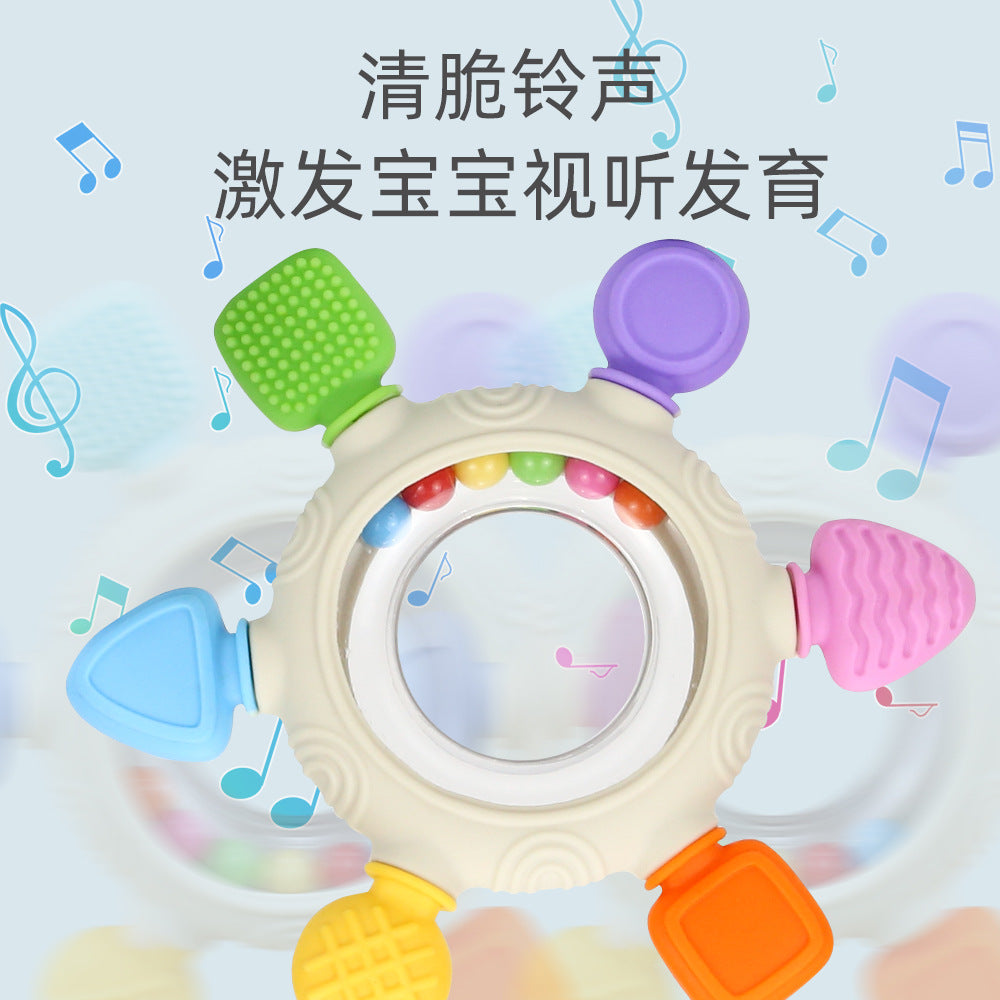 Cross-border explosion silicone rattle toothpaste molar stick baby molar six-finger bracelet toothpaste toy baby food grade