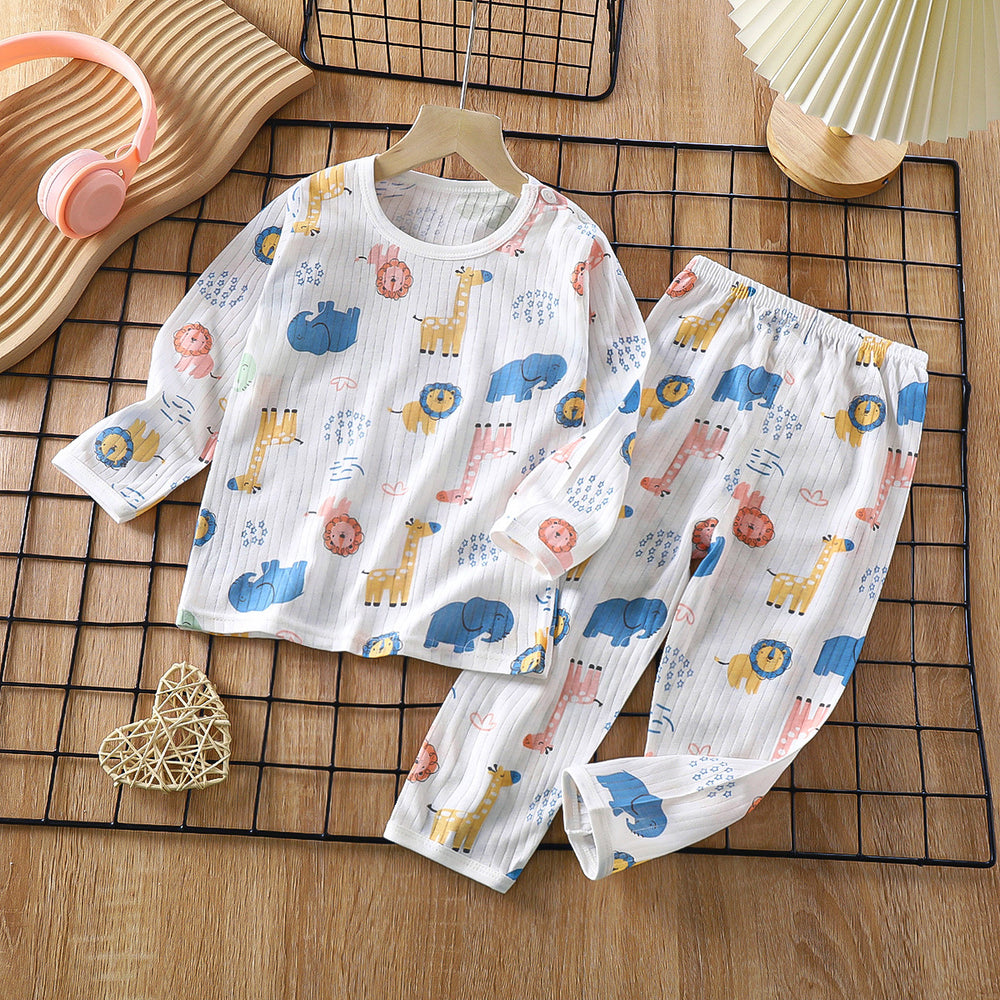 new children's pure cotton pajama set - summer long sleeve sleepwear, lightweight air conditioning suit for boys and girls