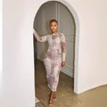 cross-border fashion: european & american autumn women's printed round neck long sleeve bodycon midi dress