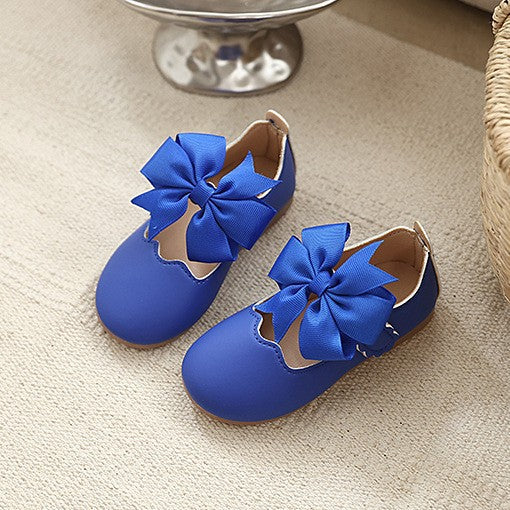 spring/autumn korean style girls' big bow princess shoes, wavy edge soft sole baby first walker leather shoes, multiple colors
