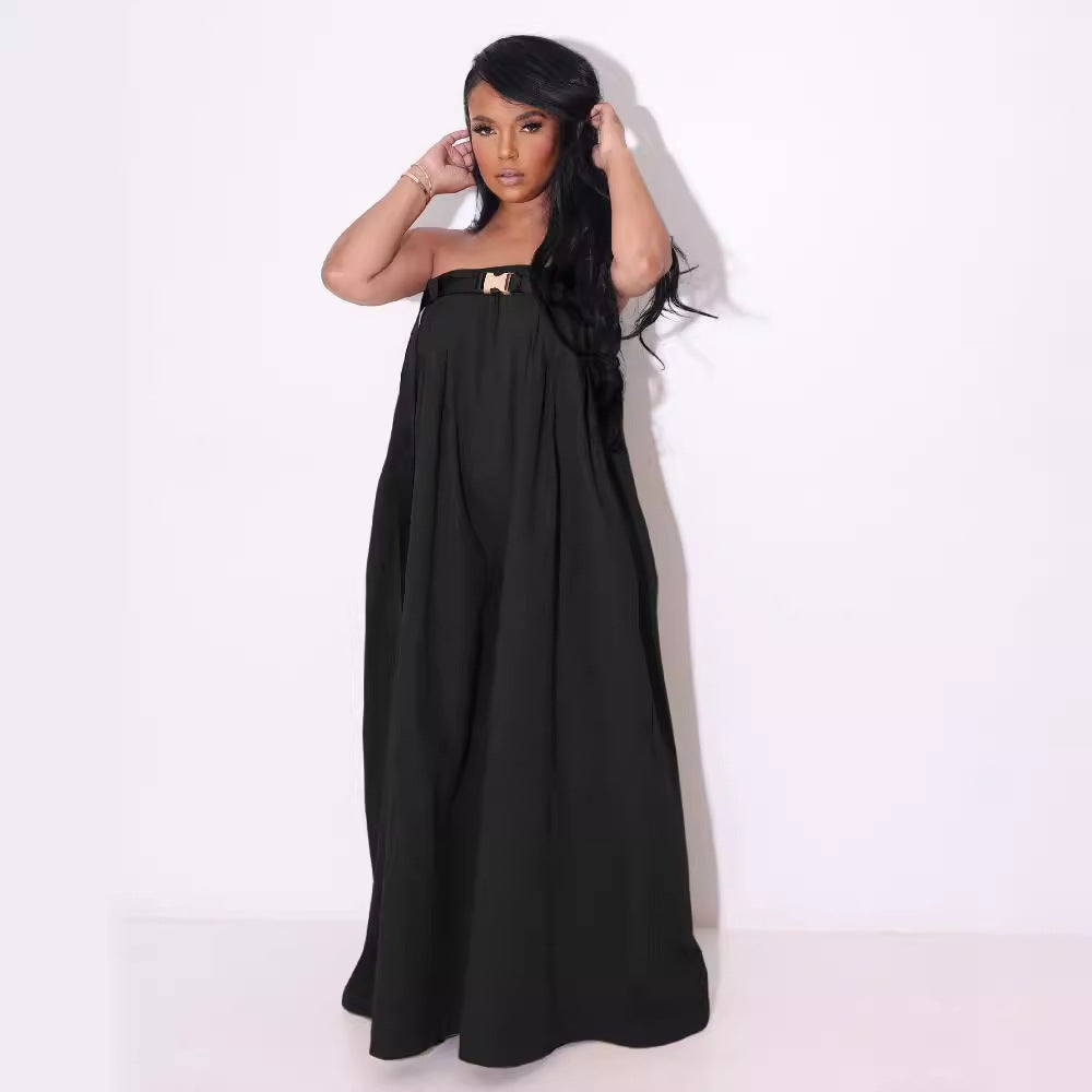 European and american sexy women's fashion one-shoulder wide-leg jumpsuit with belt - multiple styling options
