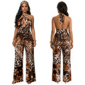 C7723 cross-border    new women's spotted tiger print halter wide-leg jumpsuit
