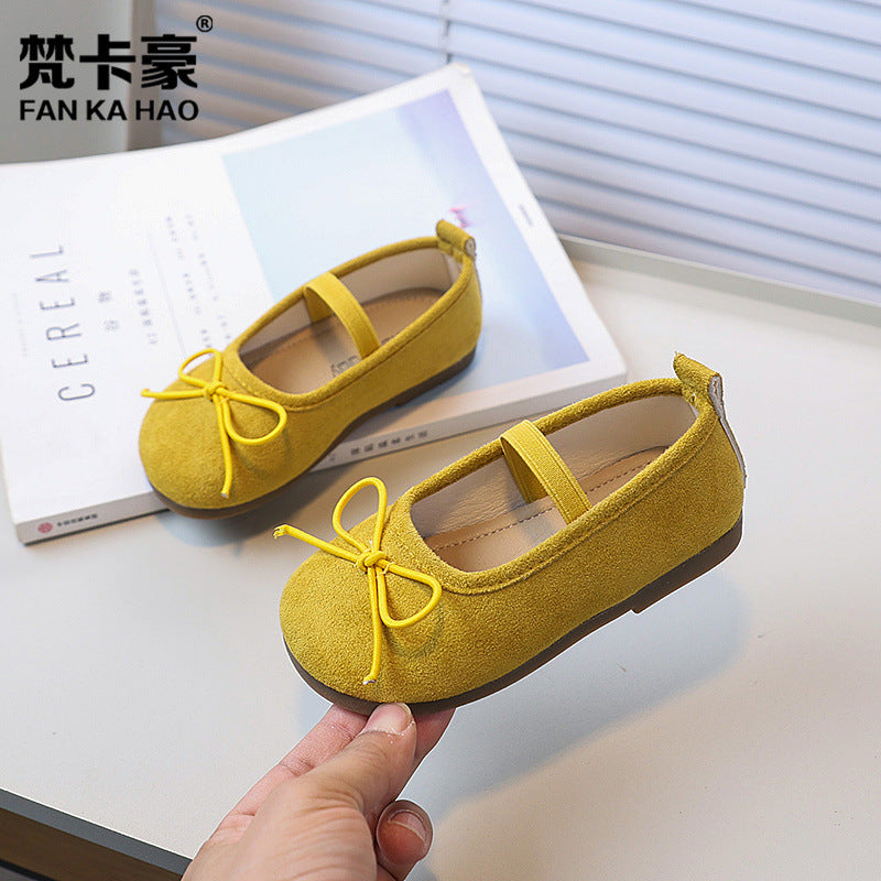 Vancahao kids mary jane leather shoes  spring/autumn new girls' bow princess shoes soft sole dance shoes