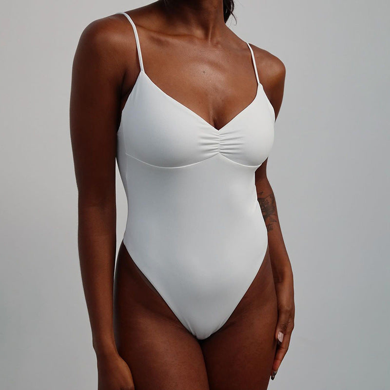 Summer European and American  women's clothing sexy backless adjustable shoulder strap onesie basic fashion pleated V-neck suspenders