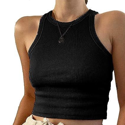 European and American  women's crew neck American vest, ribbed knitted solid color sleeveless top