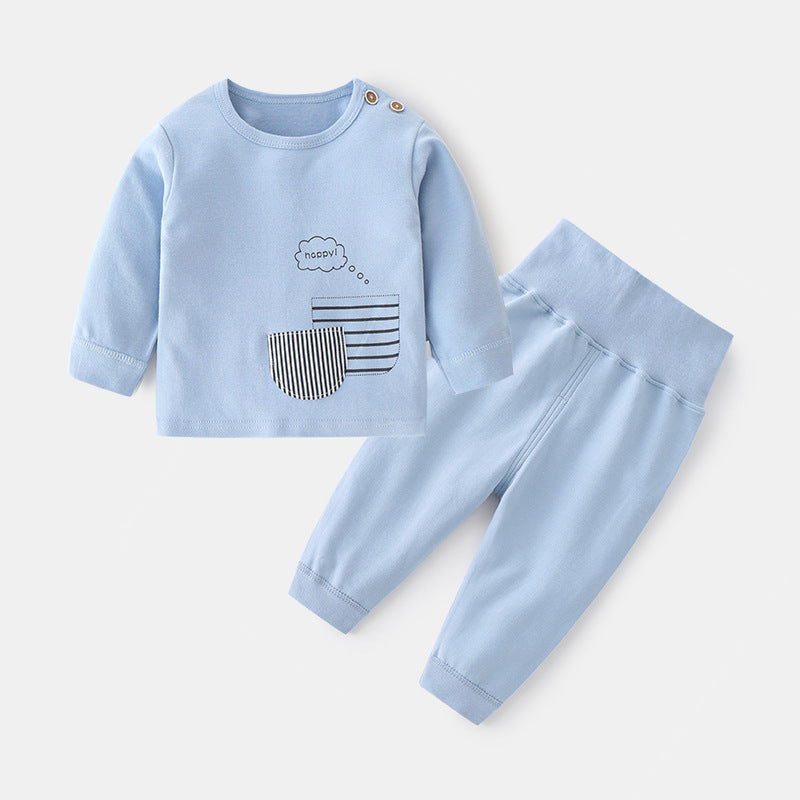 Babibele kids' autumn/winter thermal underwear set - baby cotton printed shoulder snap two-piece high-waisted long johns