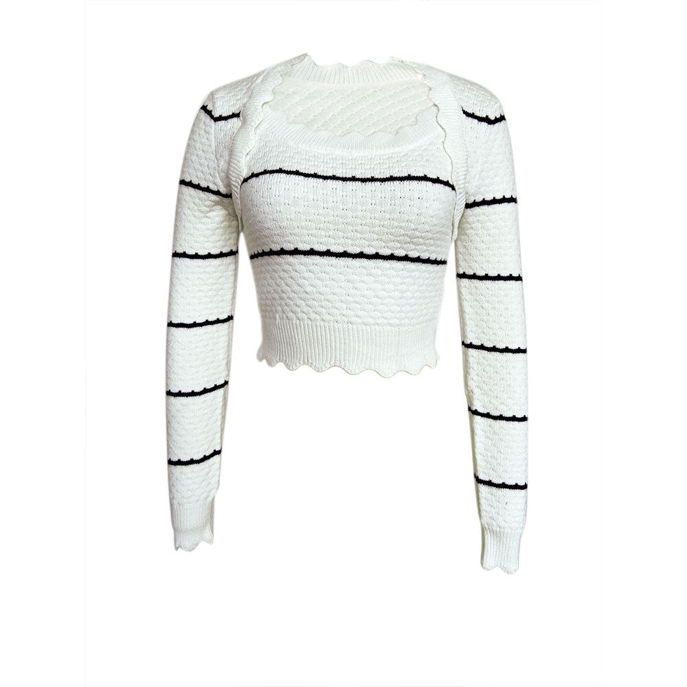 Cross-border TK burst fire striped long-sleeved autumn and winter new pullover versatile woolen top fashionable casual pullover sweater