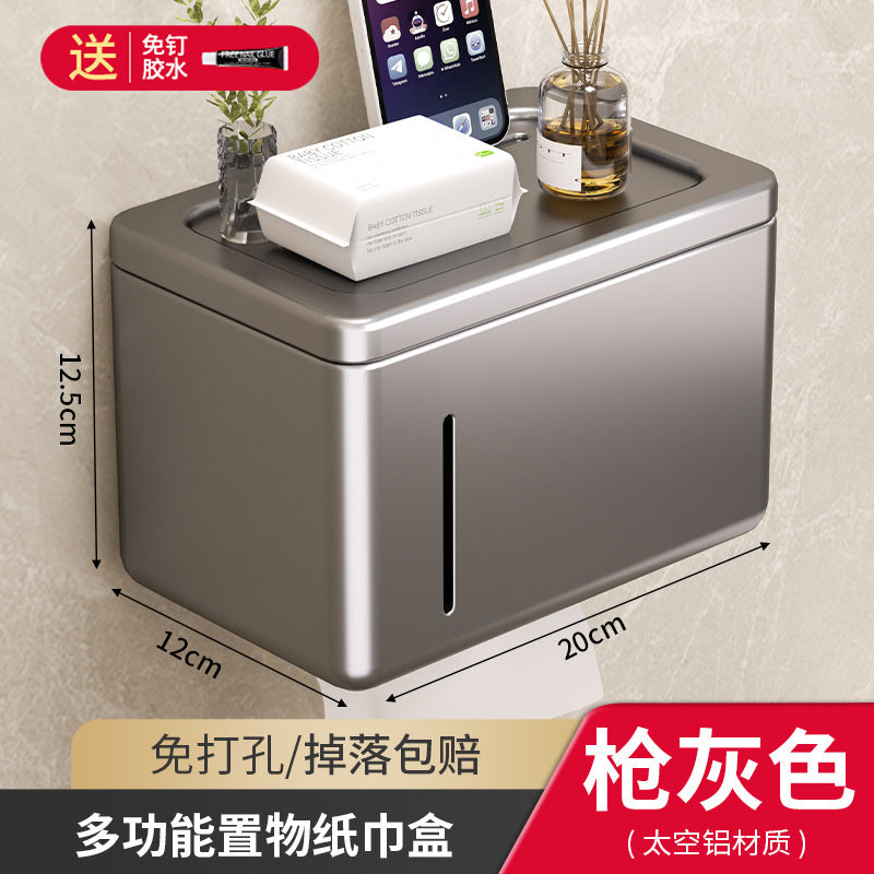 Bathroom tissue box holder, toilet paper dispenser, no-drill wall mount, roll paper holder