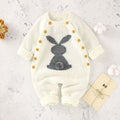 New european and american solid color baby knitted rabbit button romper outdoor wool baby jumpsuit cross-border 024