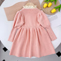 Girls' autumn/winter korean style knit dress with floral lace and cinched waist, cute bow detail, baby dress
