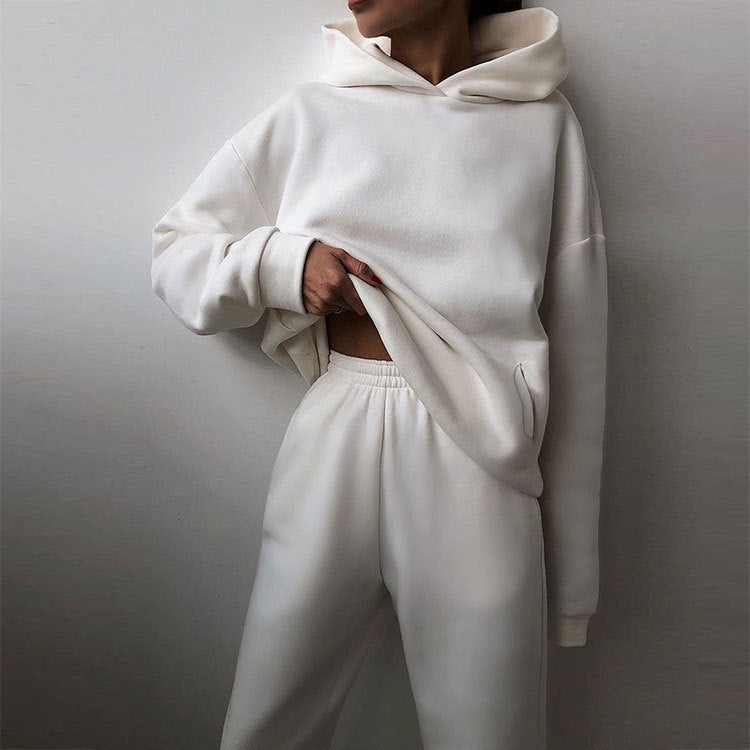 cross-border e-commerce european and american women's clothing: new summer collection - solid color activewear hoodie and casual pants two-piece set