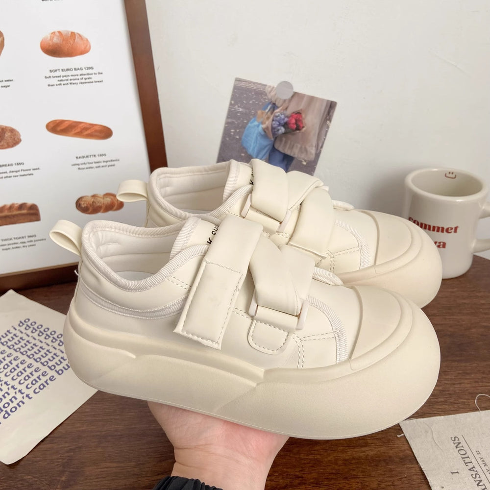 Cream velcro white shoes women's ugly cute autumnew arrivalchicniche stylek-style big toe sneakersthick sole bread shoes