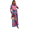 European and american cross-border african women's clothing  spring new arrival: elegant round neck printed patchwork design long dress