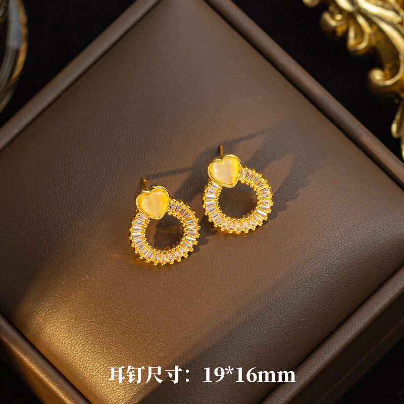 [titanium steel] european and american ring square zircon necklace women's earrings suit high-end gemstone light luxury cross-border clavicle chain jewelry