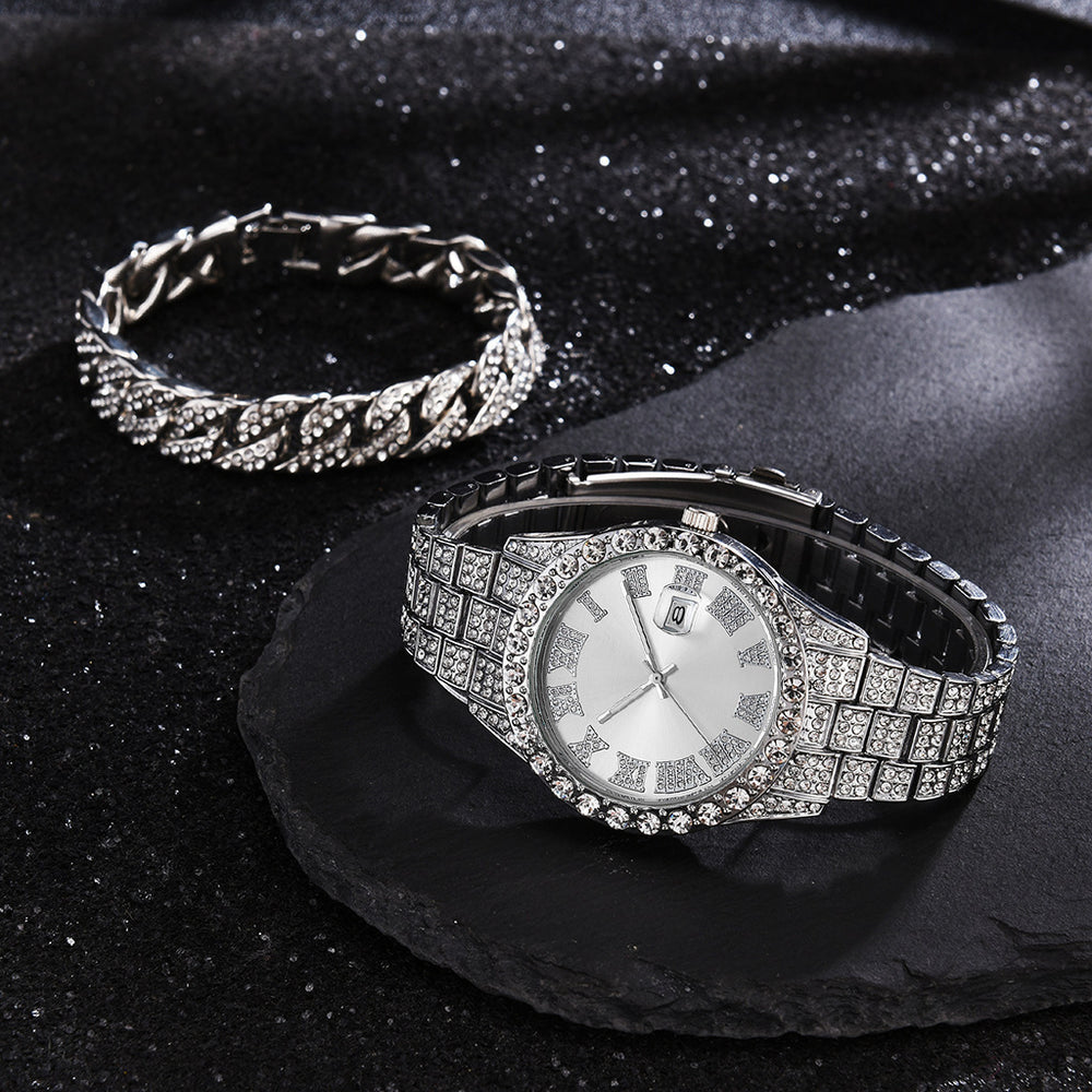 2025 hot-selling export watch: european and american men's personalized hip-hop feng shui ghost roman numeral diamond-inlaid quartz watch for men