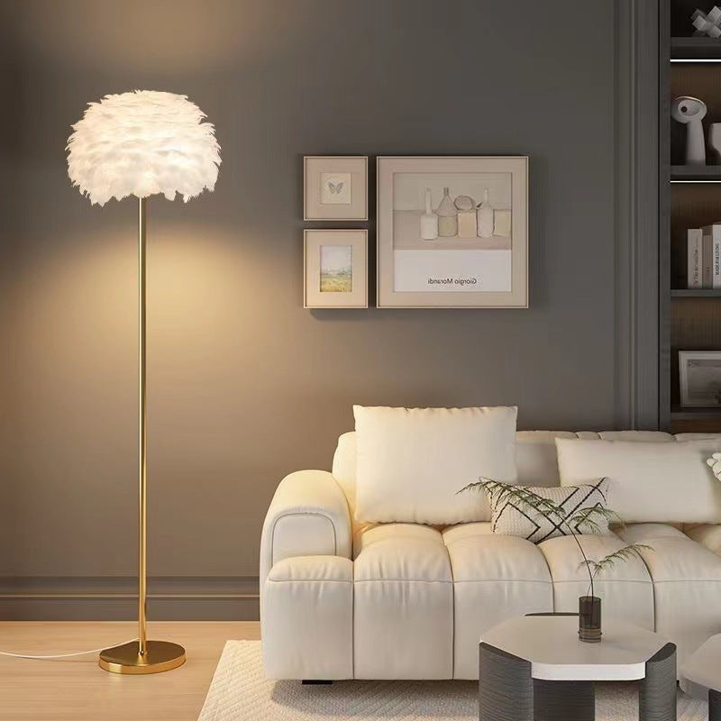 Floor lamp scandinavianaccessible luxurypopular feather lamp sofa living room lamp warm feeling storage vertical bedside atmosphere lamp