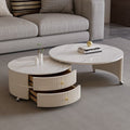 Sintered stone minimalist luxury living room coffee table - modern cream style rotating mobile round coffee table for small apartments