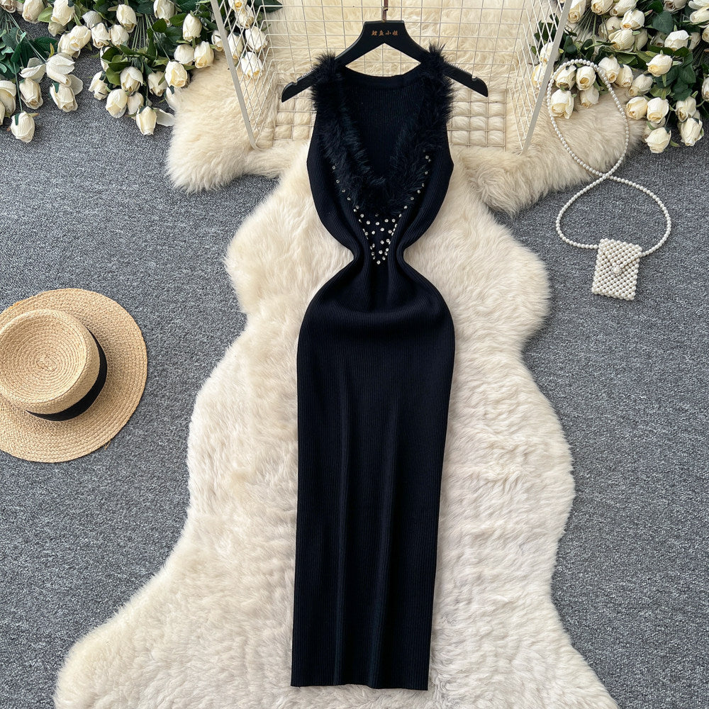 French riviera style halter sleeveless dress - women's summer cinched waist slimming tiered ruffle cake dress