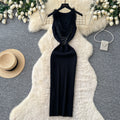 French riviera style halter sleeveless dress - women's summer cinched waist slimming tiered ruffle cake dress