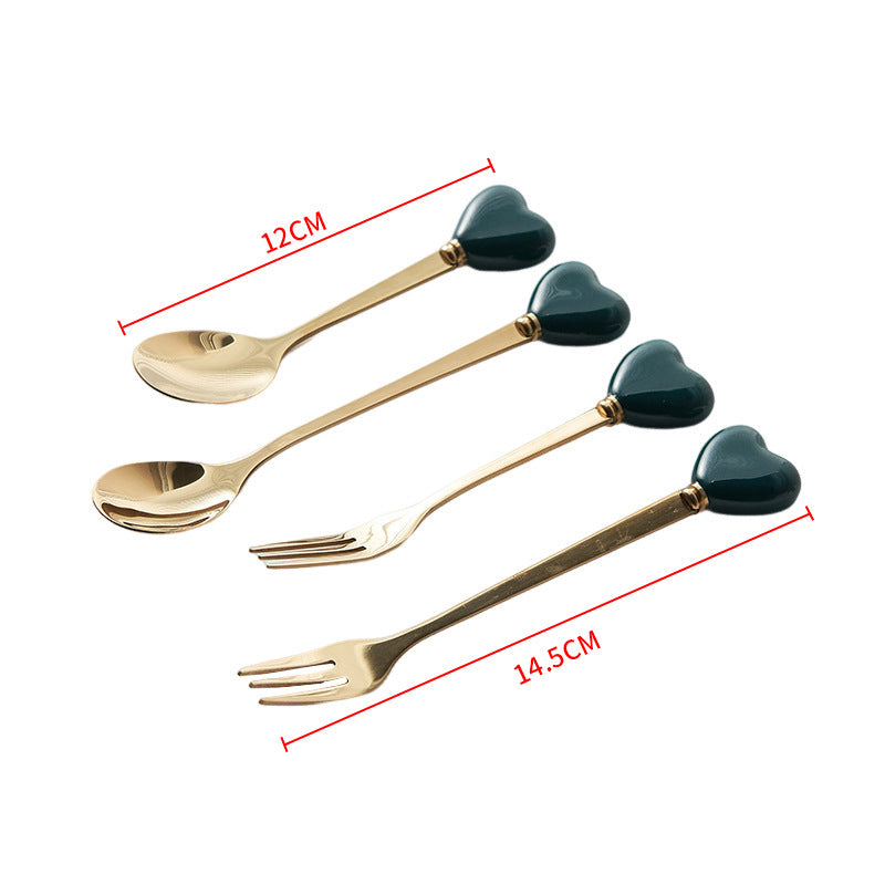 Luxury ceramic spoon stainless steel coffee spoon afternoon tea cake dessert spoon cross-border high-value small fork soup spoon