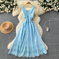 French red cut out sleeveless silmdress women's summer pure desire style high waist slimming lookelegant vacation style a-line skirt