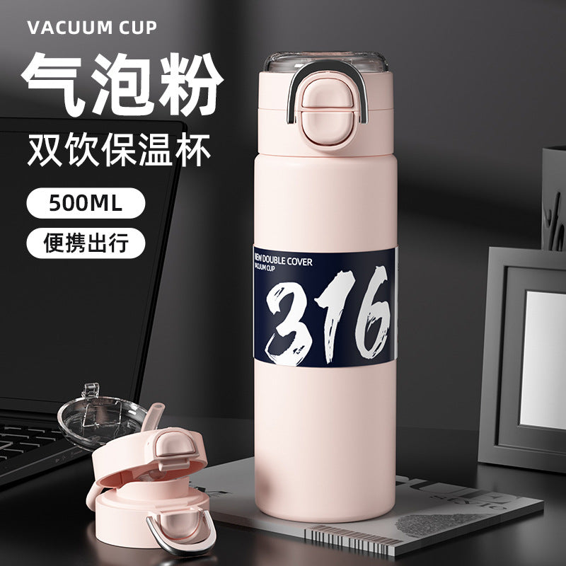 316 stainless steel vacuum insulated tumbler - large capacity, dual-drink, pop-up straw, portable water bottle for students (men & women)
