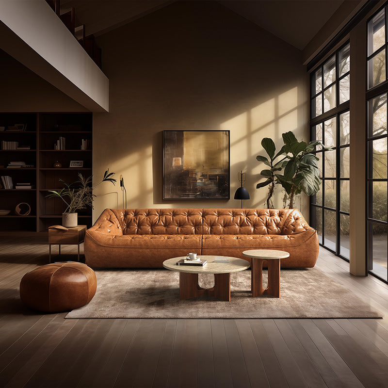 Bean bag sofa american retro oil wax living room medieval style three-person straight row small apartment first-layer cowhide sofa furniture